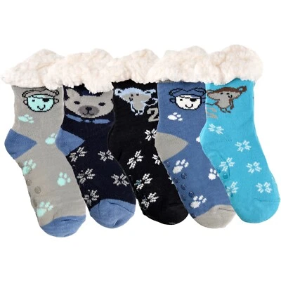 MARKENLOS 1x Paar Jungen Hüttensocken Kuschelsocken Haussocken ABS Sohle Wintersocken