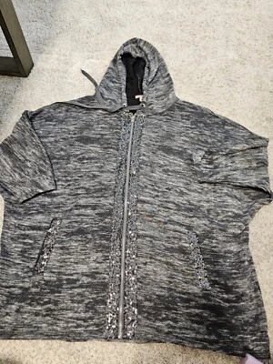 JUICY Couture Y2K Mujer Grande Negro Cremallera Completa Lentejuelas, Bolsillos Chaqueta con Capucha, #G Foto 1 de 4