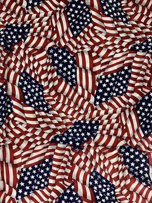 Vintage Flag Fabric American Flag Red, White & Blue V.I.P. Cranston Print USA - Image 1 of 2