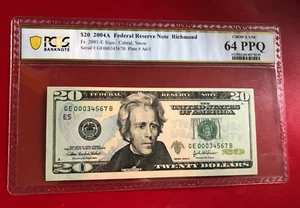 $20 2004A FEDERAL RESERVE NOTE RICHMOND CABRAL SNOW PCGS 64 SERIAL NUMBER 34567 - Picture 1 of 2