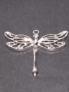 Silver & Clear Rhinestone Metal Dragonfly Charm 1" Necklace Embellishment - Picture 1 of 3