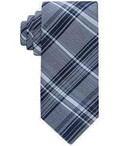 Calvin Klein Contrast Stripe Plaid Tie Men One Size Navy Classic Design Pointed - Picture 1 of 16