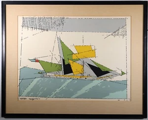 Rare Antique Original 1924 Lyonel Feininger Cubist Serigraph "Toppsegelschoner" - Picture 1 of 10