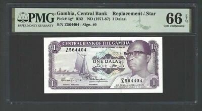 Gambia One Dalasi ND(1971-87) P4g* Replacement Uncirculated Graded 66 - Image 1 of 2