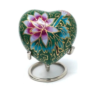 Green Floral Heart Keepsake Urn – Small Memorial urn for Human Ashes - Picture 1 of 8