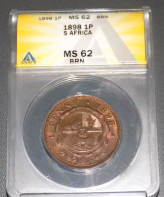 1898 S. AFRICA PENNY Zuid Afrik Rep South African ANACS MS62 MS 62 BRN UNC Coin - Image 1 of 4