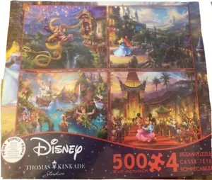 Kinkade Disney 4in1 Tangled, Sleeping Beauty, Pan, Mickey Minnie 500 Pieces NEW - Picture 1 of 3
