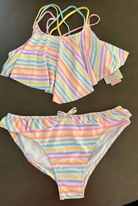 Freestyle Revolution Girls Tankini Swimsuit multicolor striped 2pc set Size 16 - Picture 1 of 12