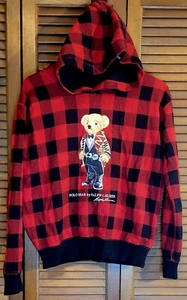 Polo Ralph Lauren Hoodie Youth XL (16) Red Buffalo Check Plaid Bear Casual - Picture 1 of 3