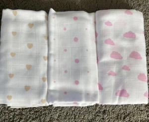 Gloop Baby Organic Cotton Muslin Burp/Swaddling Blanket Made In Portugal 3 PACK - Picture 1 of 5