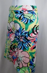 TIBI Women's Green Blue Pink White Floral Cotton Stretch Straight Skirt Sz 8 - Picture 1 of 5