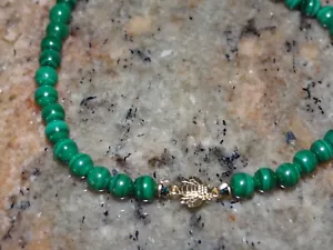10k Solid Yellow Gold "Bee" Link Malachite Gemstone Bracelet 7" - Picture 1 of 2