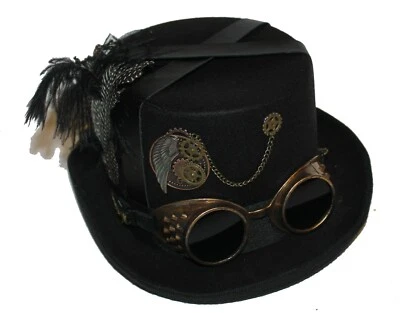 De lujo Terciopelo 5" Alto Steampunk Tamaño Completo Top Sombrero Desmontable Gafas y Plumas Foto 1 de 3