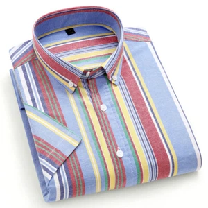 New Men's Dress Shirts Short Sleeves Oxford Cotton Summer Casual Shirts Tops - Picture 1 of 8
