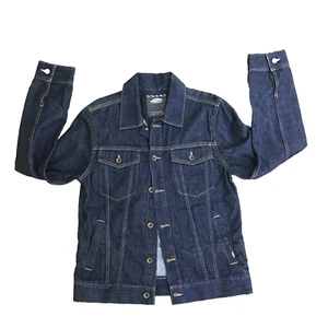 Vans Men Medium Dark Blue Denim Motorcycle Trucker Button Up Jean Jacket - Picture 1 of 12