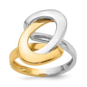 14K Solid Two Tone Gold O Statement Ring - Picture 1 of 16