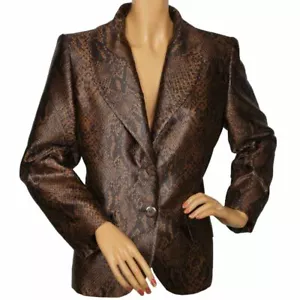 Vintage 1980s Yves St Laurent Suit Jacket Brown Snakeskin Pattern Ladies M 40 - Bild 1 von 7