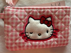 Vera Bradley Sanrio Hello kitty Pink White Gingham Zip ID Case coin Purse 2023 - Picture 1 of 3