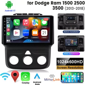 9" Carplay GPS Car Radio For 2013-18 Dodge Ram 1500 2500 3500 Android 13 Stereo - Picture 1 of 13