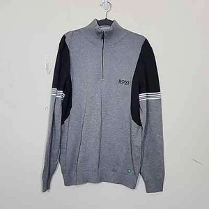Hugo Boss Green Label Men's 3/4 Zip Mock Neck Sweater Grey Size L - Picture 1 of 8