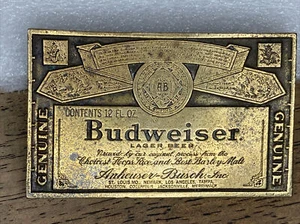 VINTAGE  BRASS BUDWEISER BELT BUCKLE TM Reproduced by Arrangement - Picture 1 of 12