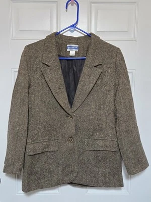 Blazer Pendleton Clásico 100% Lana Chevron Motas Marrón Talla 10 Chaqueta EE. UU. Foto 1 de 4