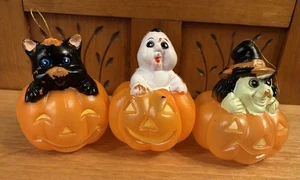 Vintage Halloween Blasform Ornamente 4,5" Geist Hexe schwarze Katze Menge 3 Dekor - Bild 1 von 4