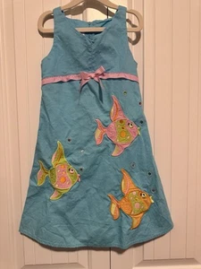 Bonnie Jean Sundress Girl Size 5 Applique Fish Sequin Ribbon Blue - Picture 1 of 4