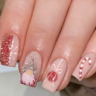 24Pcs Short Square Christmas False Nails Elegant Fall Press on Nails Fall - Image 1 of 4
