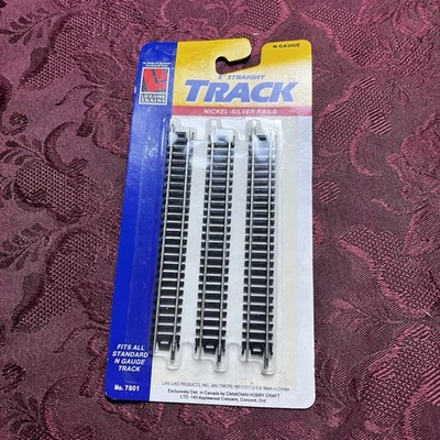 Vintage NOS Life Like N Gauge Nickel-Silver Rails Straight Track (3 per Pack) - Image 1 of 4