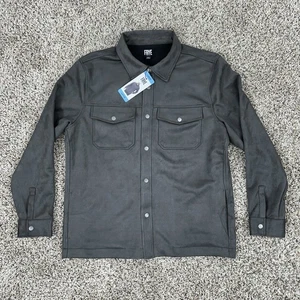 Frye Mens Faux Suede Shirt Jacket Shacket SNAP Closure Charcoal Grey Size Large - Picture 1 of 13