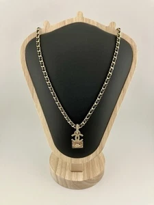 Chanel Black Leather Chain Necklace with Rhinestone CC Flap Bag Pendant CH140 - Picture 1 of 5