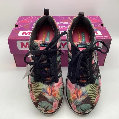 Skechers Memory Foam Women’s 6 Flex Appeal Floral Bloom 12061 New In Box - Image 1 of 4