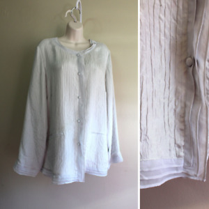 Womens 2X Plus Coldwater Creek 100% Silk Button Shirt Dove Gray Chiffon Detail