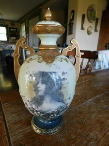 Ernst Wahliss Portrait Vase Urn w/ Lid-Gold Handles Enamel Flowers Hand Painted  - Picture 1 of 6