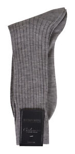 NWT BRESCIANI SOCKS cashmere silk calf length ribs grey luxury Italy S