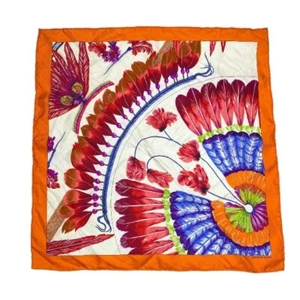 Hermes Carre 40 Brazil Petit Scarf Accessory Feather Silk Red Multicolor - Picture 1 of 7