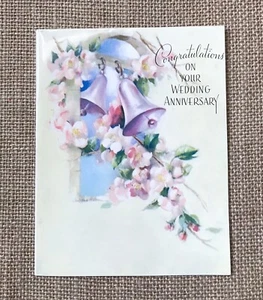 Tarjeta de aniversario vintage de flores y campanas amarillas pálidas diario basura efímero - Imagen 1 de 5