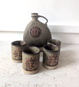 Vintage Tremar Wine Carafe/Decanter Sun Set With Cups Studio Pottery 1970s - Picture 1 of 14