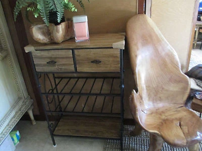 French country rustic distress finish wood iron/metal linen/book cabinet/stand - Image 1 of 4