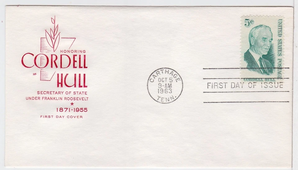 TurtlesTradingPost- Cordell Hull  #1235 1963- FDC House of Farnam Cachet - Image 1 of 1