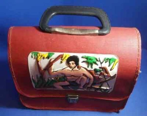 RARE VINTAGE TARZAN SCHOOL BAG, SMALL LUNCH BOX, RED, 60s-70s, GREECE GREEK USED - Picture 1 of 12