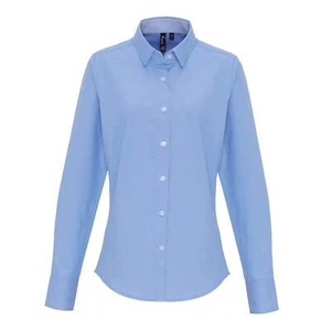 Premier Women's Cotton Rich Oxford Stripes Blouse Button Down Collar - Picture 1 of 39