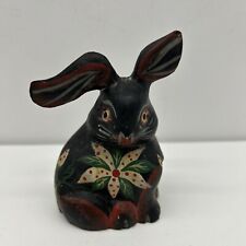 Vintage Folk Art Hand Carved Wood Rabbit Figurine Flower Motif Mexican? Polish?