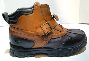 Polo Ralph Lauren Farleigh Reißverschluss Leder Gummi Ente Stiefel Jugend Jungen US Größe 4 - Bild 1 von 12