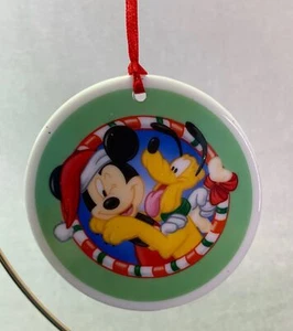 Disney Store Mickey Mouse and Pluto Glass Disc Christmas Ornament - Picture 1 of 3