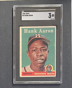 1958 Topps Card #30 Henry Hank Aaron SGC 3 Very Good VG HOF Braves