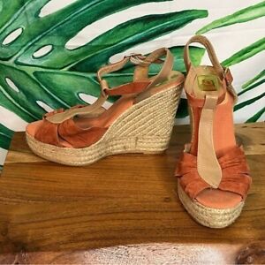 Kanna Women’s 7.5 Orange Tan Espadrille Spring Summer Vacation Cute Wedge Heel