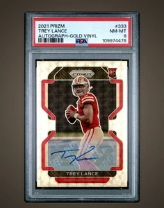 Panini Prizm 2021 Trey Lance vinilo dorado Prizm #333/5 PSA 8 Rookie RC automático - Imagen 1 de 2