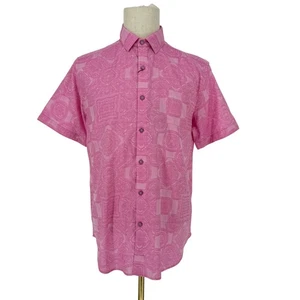Robert Graham Woven Button Front Short Sleeve Shirt Ulrich Hot Pink Jacquard M - Picture 1 of 9